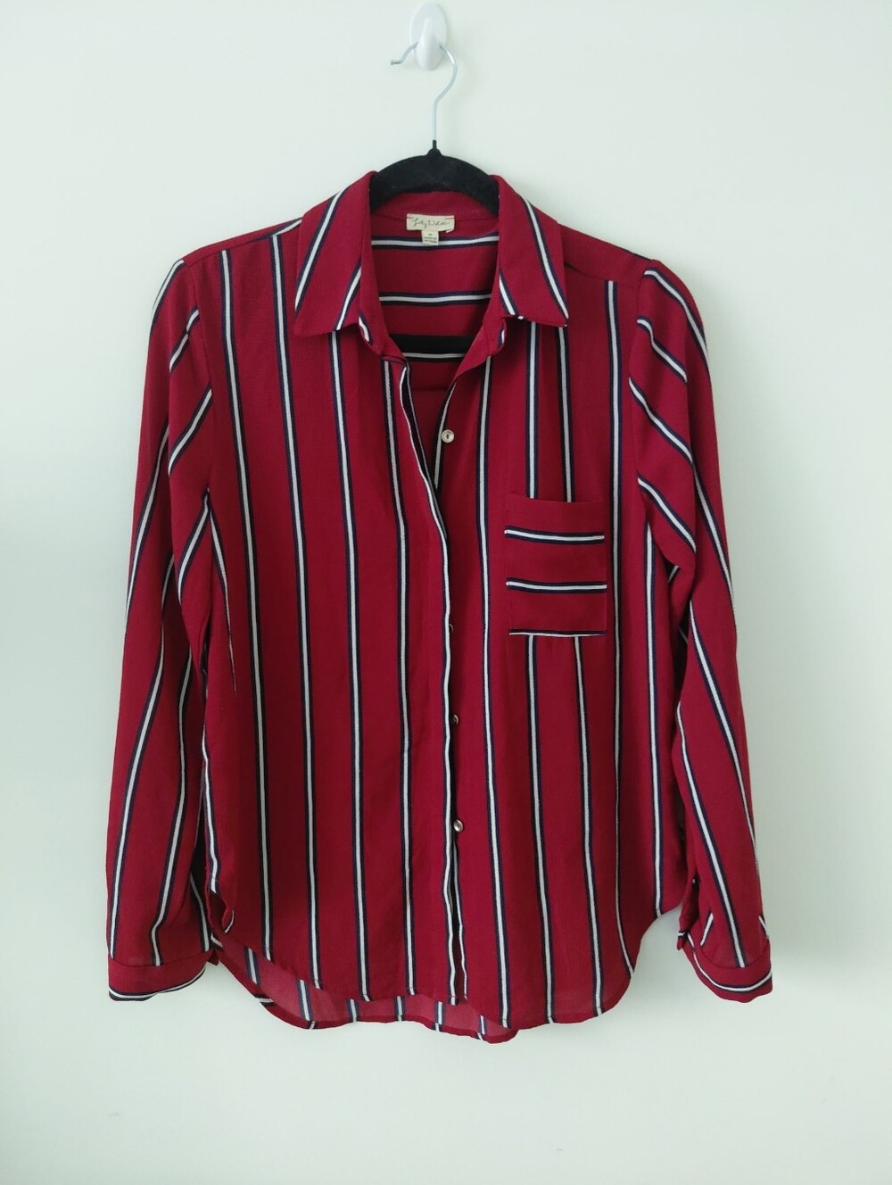 Red Striped Button-Up Blouse